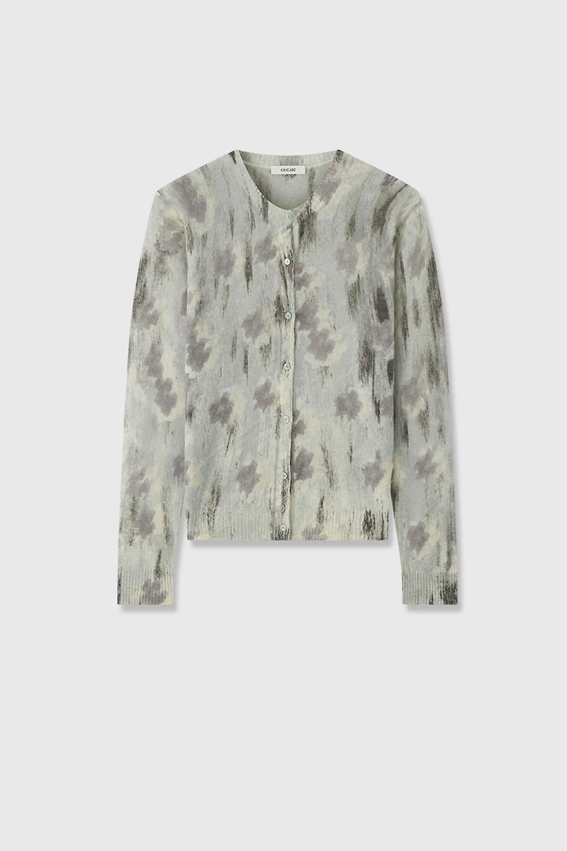 Hand-drawn Print Wool-blend Cardigan