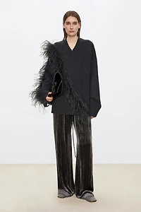 Hand-Fringed Ostrich Feather Oversized Sweater
