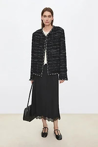 Handcrafted Pearl-Trim Tweed Jacket