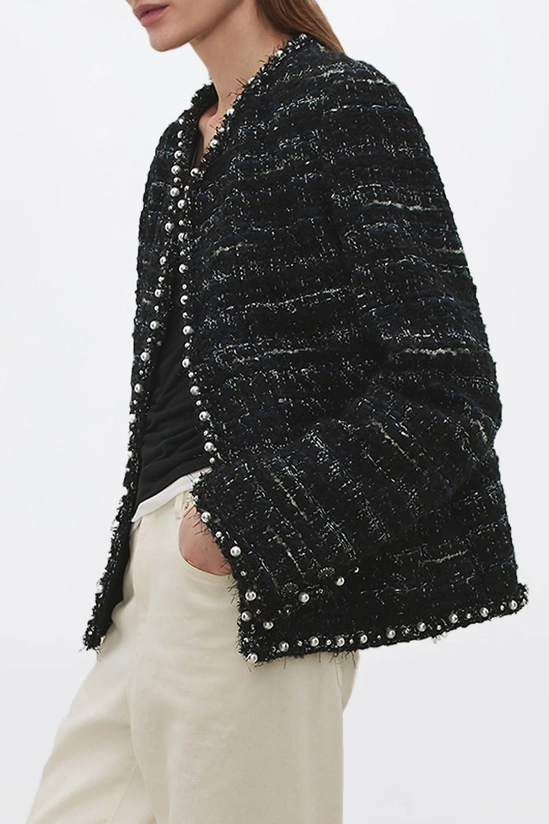 Handcrafted Pearl-Trim Tweed Jacket