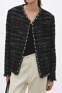 Handcrafted Pearl-Trim Tweed Jacket