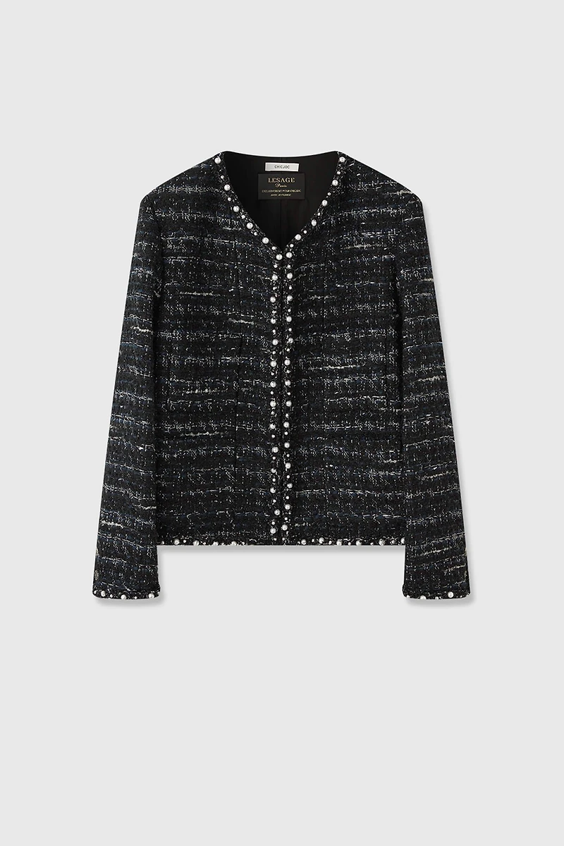 Handcrafted Pearl-Trim Tweed Jacket