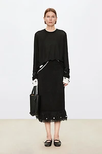 Handmade Sequin Tassel Mohair Wool Midi Skirt