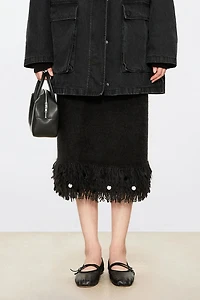 Handmade Sequin Tassel Mohair Wool Midi Skirt