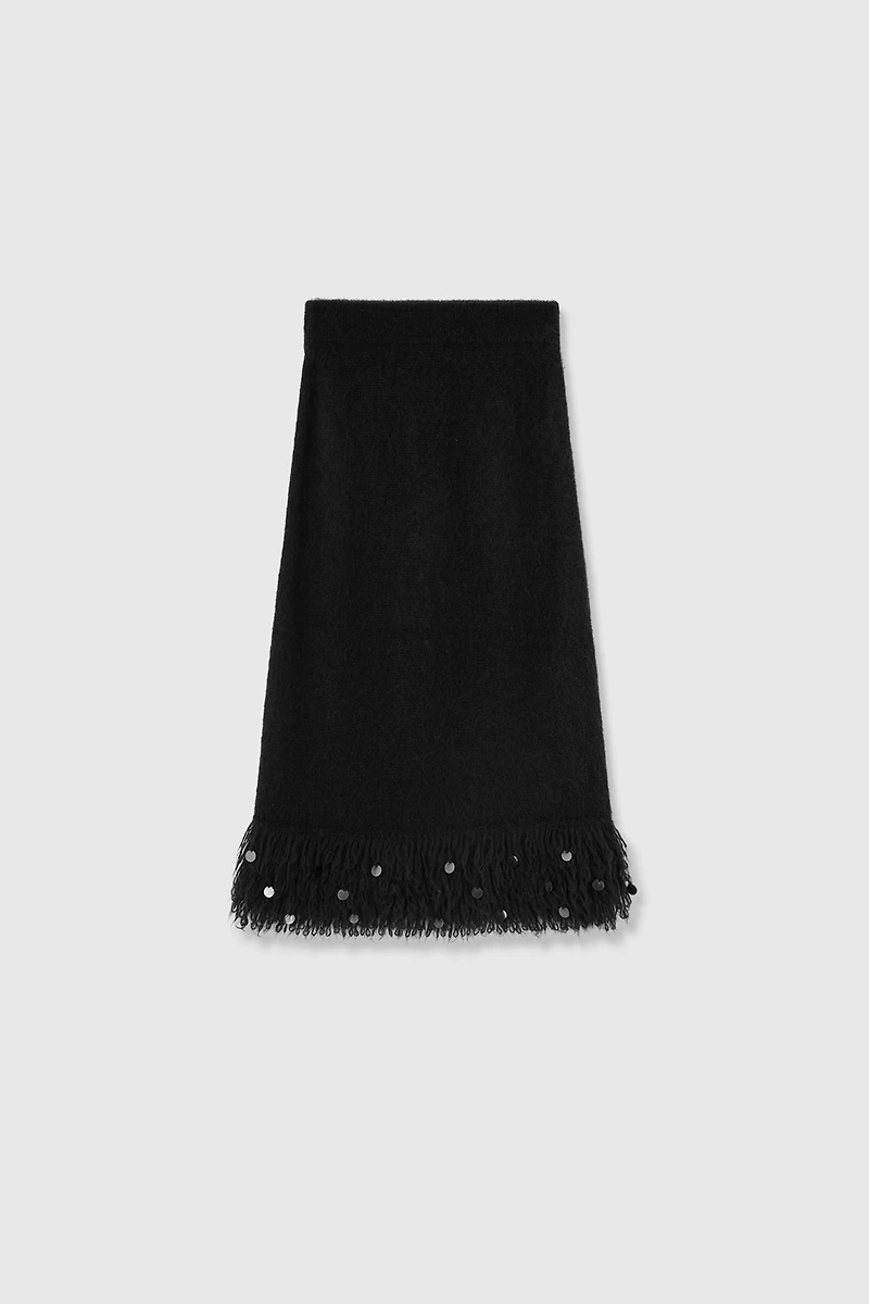 Handmade Sequin Tassel Mohair Wool Midi Skirt