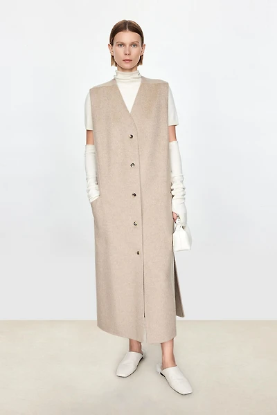 Handmade Wool & Cashmere Double-Faced Collarless Vest