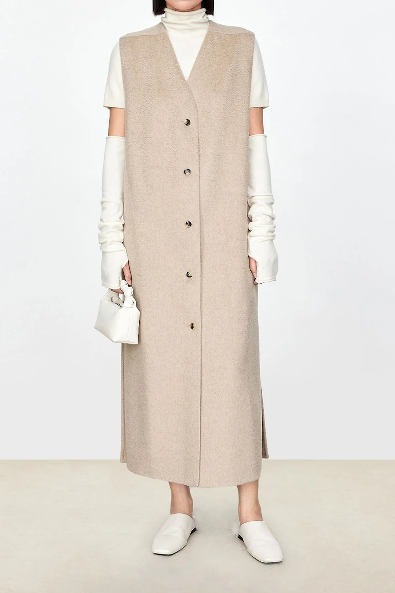 Handmade Wool & Cashmere Double-Faced Collarless Vest