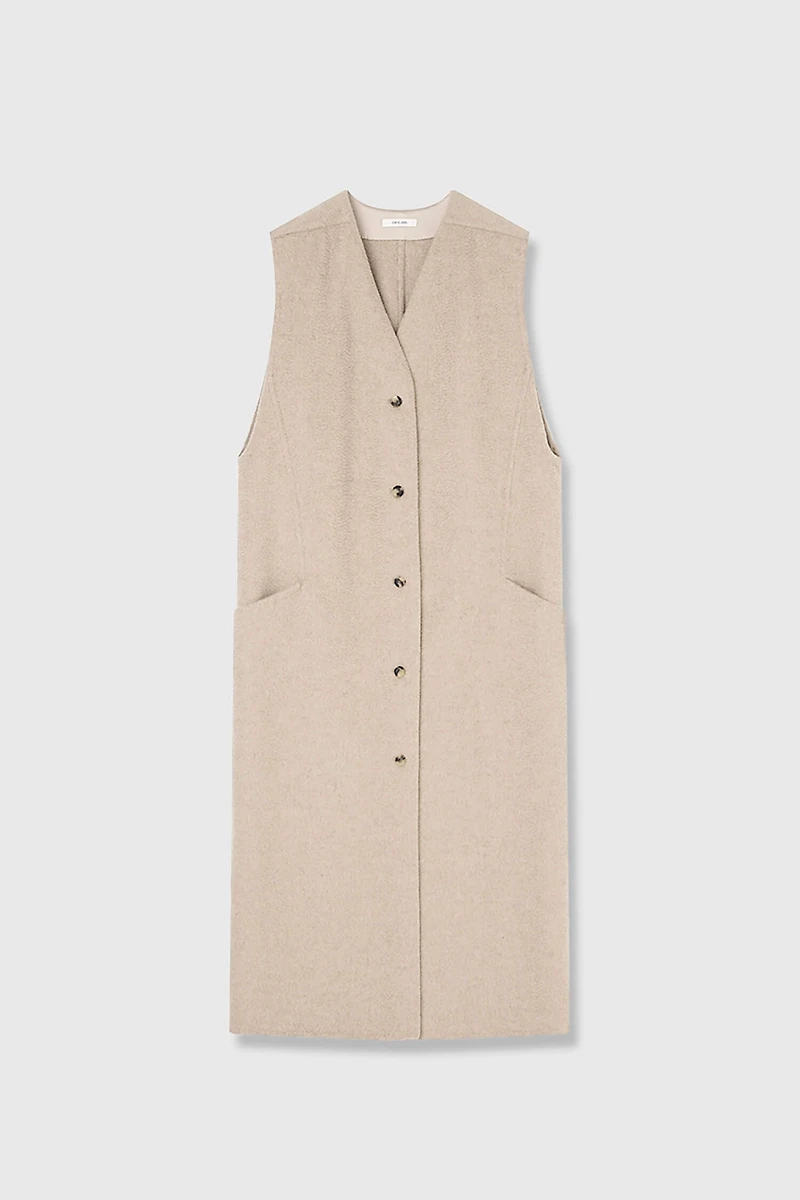 Handmade Wool & Cashmere Double-Faced Collarless Vest