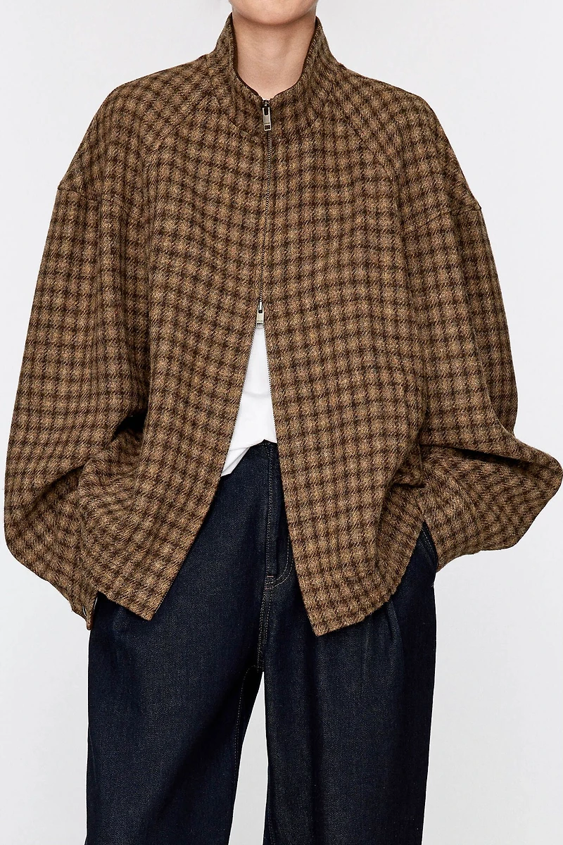 HARRIS TWEED Wool Houndstooth Boxy Jacket