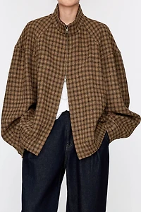 HARRIS TWEED Wool Houndstooth Boxy Jacket