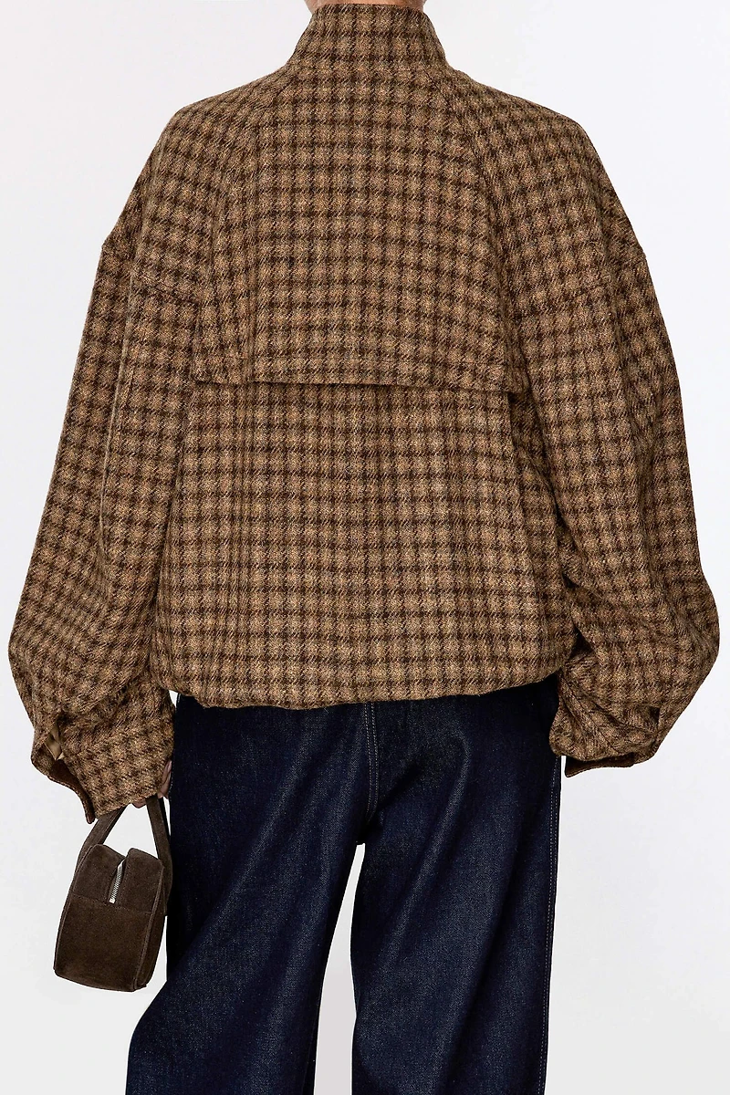 HARRIS TWEED Wool Houndstooth Boxy Jacket