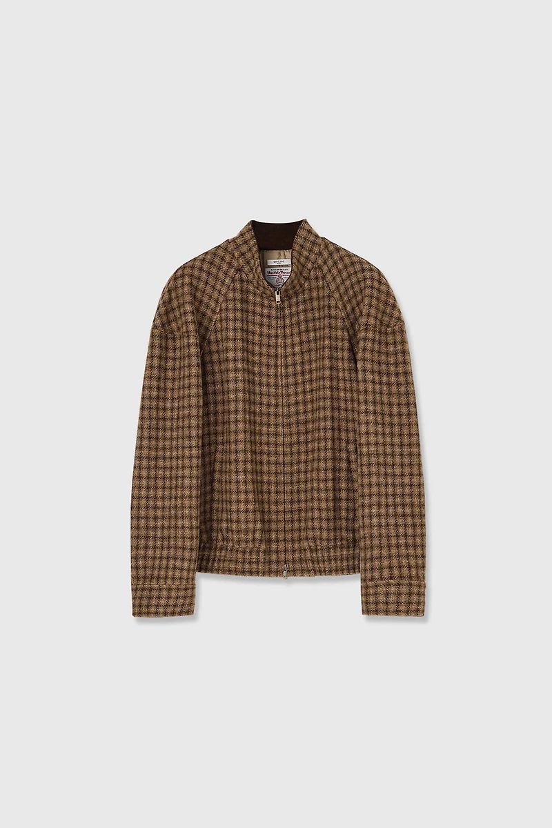 HARRIS TWEED Wool Houndstooth Boxy Jacket