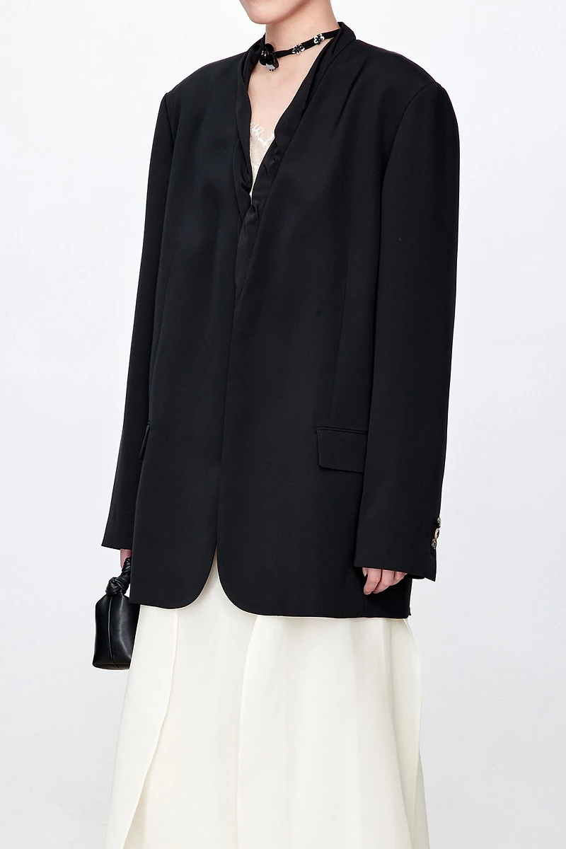 Heavy Crepe Silk Blazer with Hand-Knotted Collar