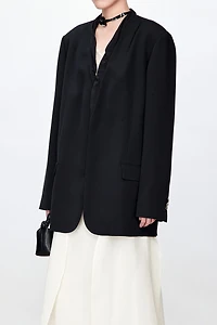 Heavy Crepe Silk Blazer with Hand-Knotted Collar
