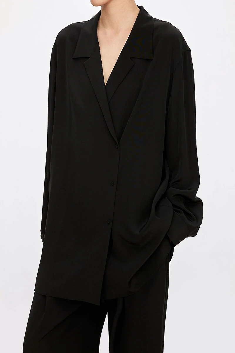 Heavy Crepe Silk Slant Placket Blouse