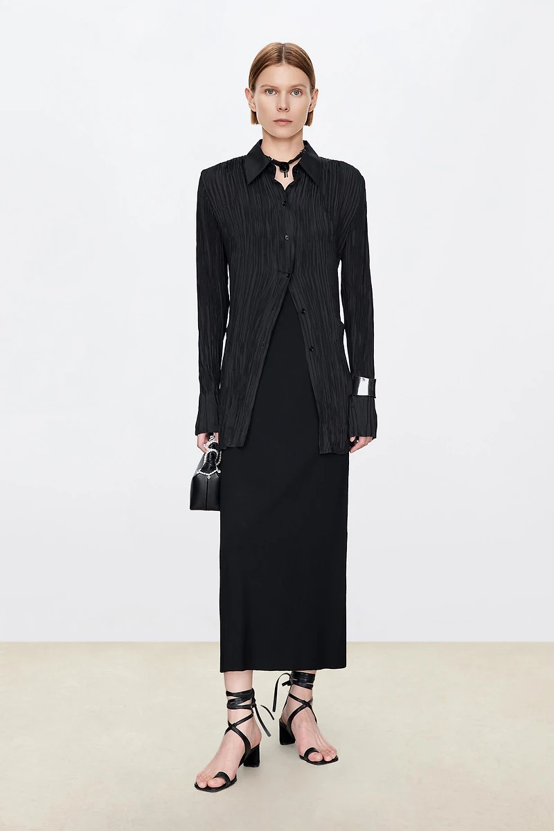 High-Density Pleated Silk Blouse