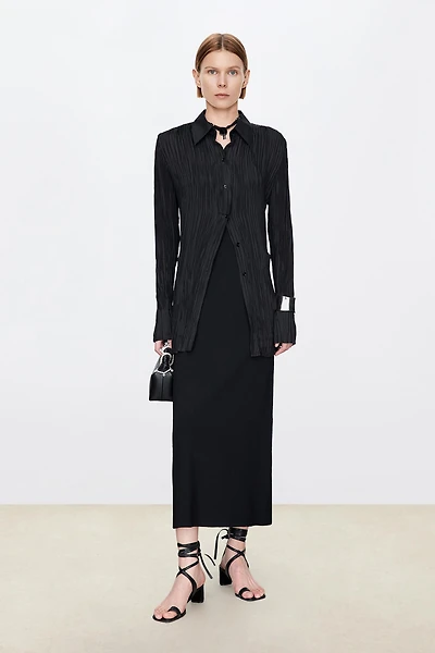 High-Density Pleated Silk Blouse