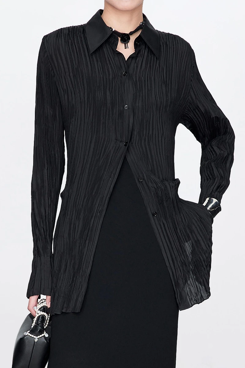 High-Density Pleated Silk Blouse