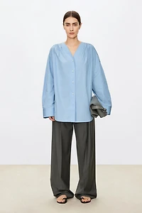 High-Density SUPIMA Cotton Pleated Oversized Shirt