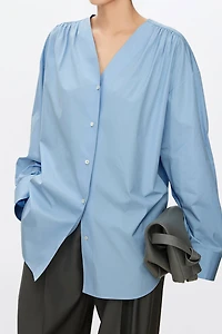 High-Density SUPIMA Cotton Pleated Oversized Shirt