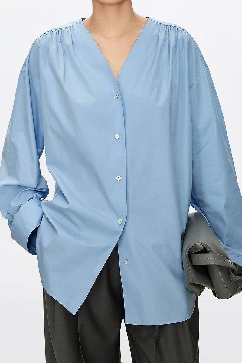 High-Density SUPIMA Cotton Pleated Oversized Shirt