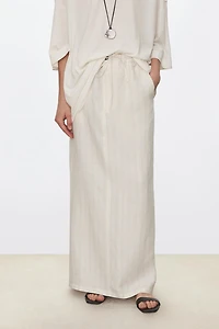 High-Density Linen Striped Midi Skirt