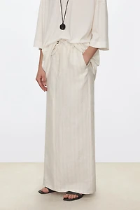 High-Density Linen Striped Midi Skirt