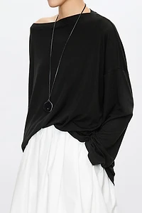 High-Stretch Lyocell Wool Ribbed Long Sleeve Top