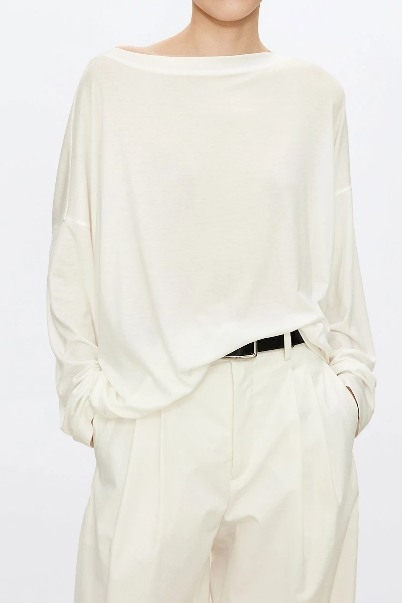 High-Stretch Lyocell Wool Ribbed Long Sleeve Top