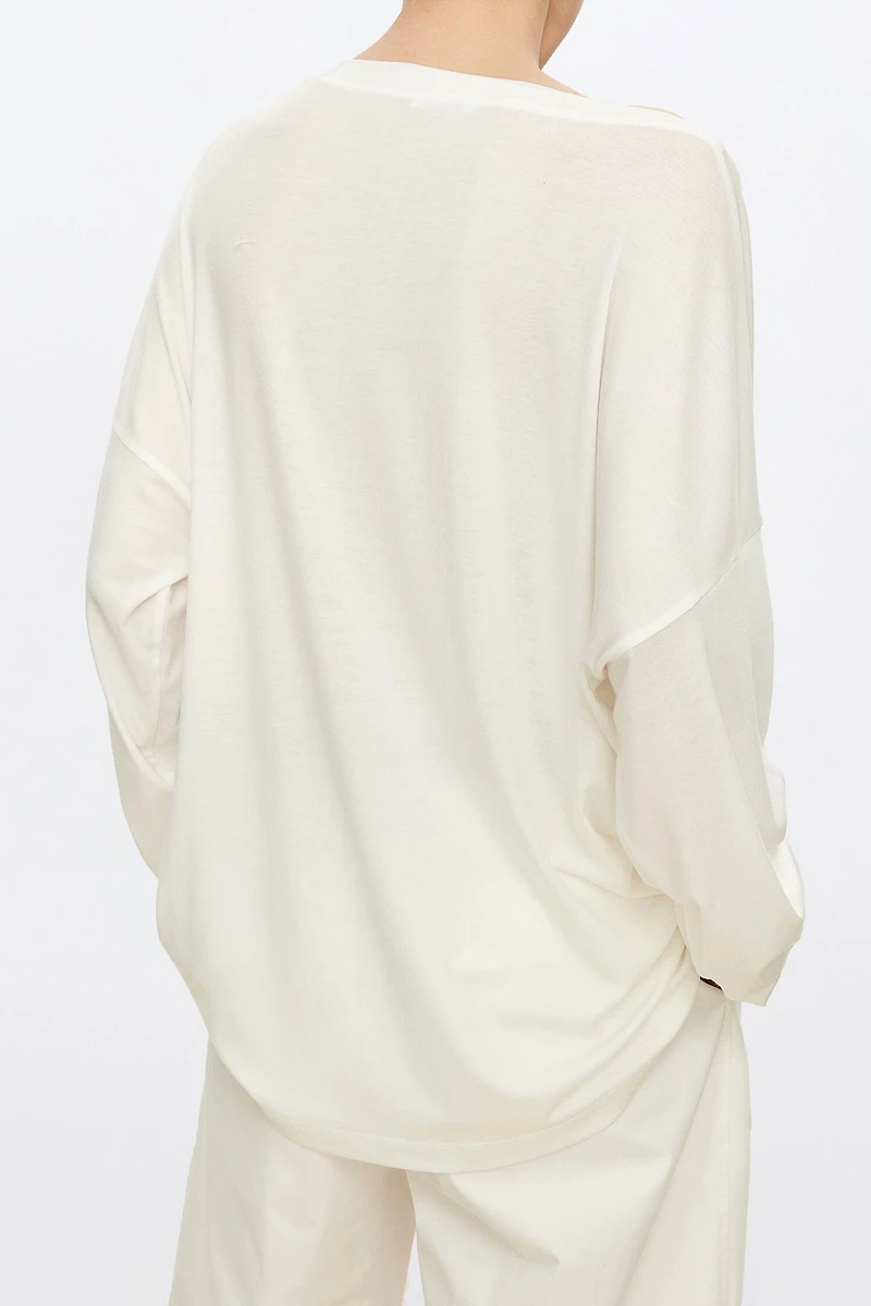 High-Stretch Lyocell Wool Ribbed Long Sleeve Top