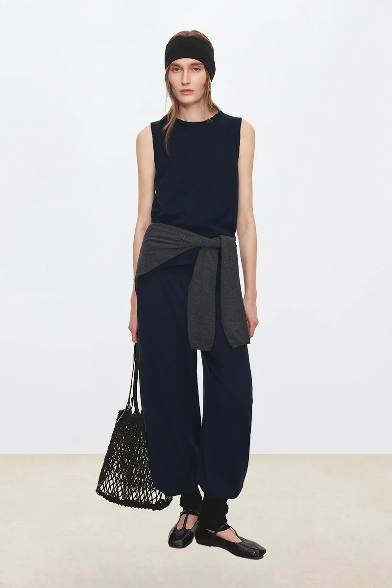 Convertible Waistband Pure Wool Tapered Pants