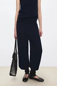 Convertible Waistband Pure Wool Tapered Pants