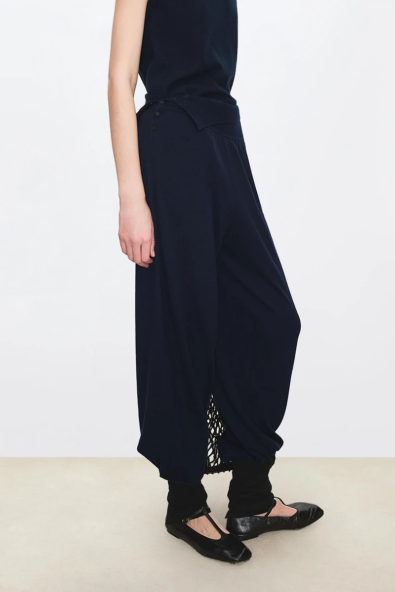 Convertible Waistband Pure Wool Tapered Pants