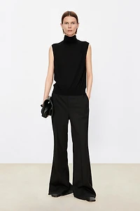 Italian All-Wool Flared Pants with Back Slit