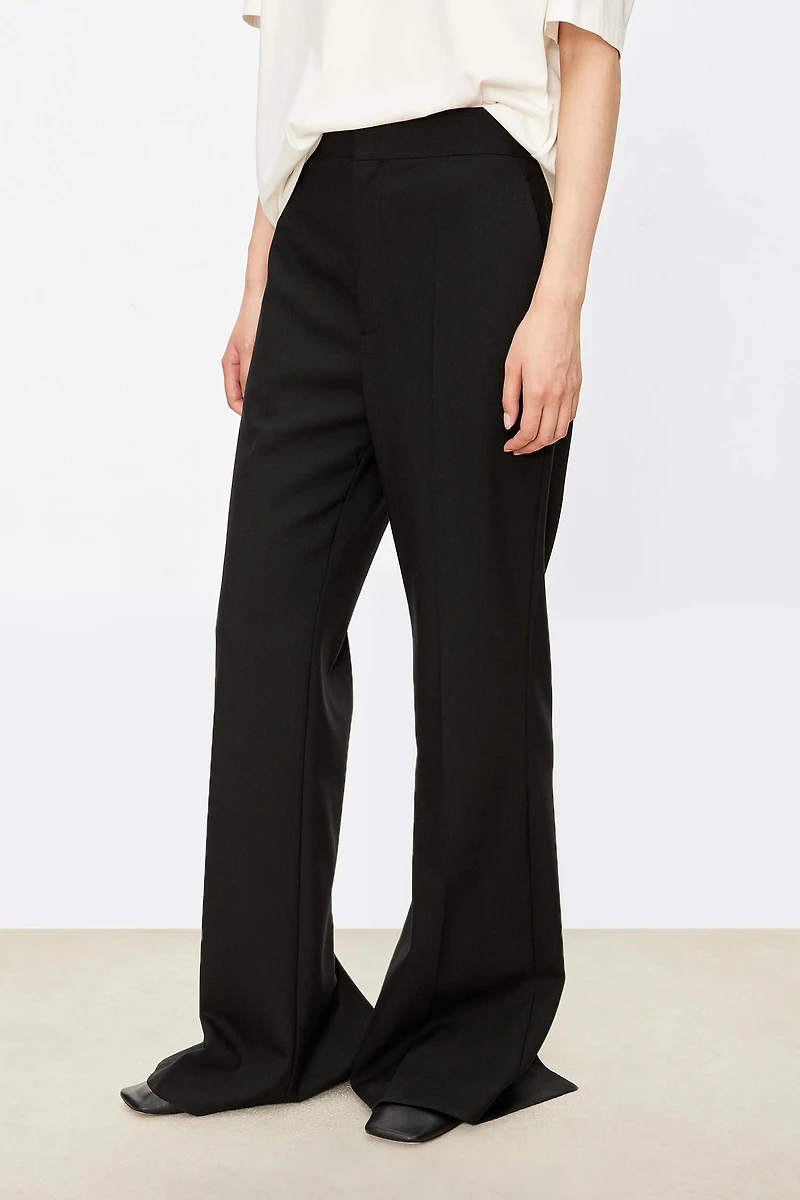Italian All-Wool Flared Pants with Back Slit