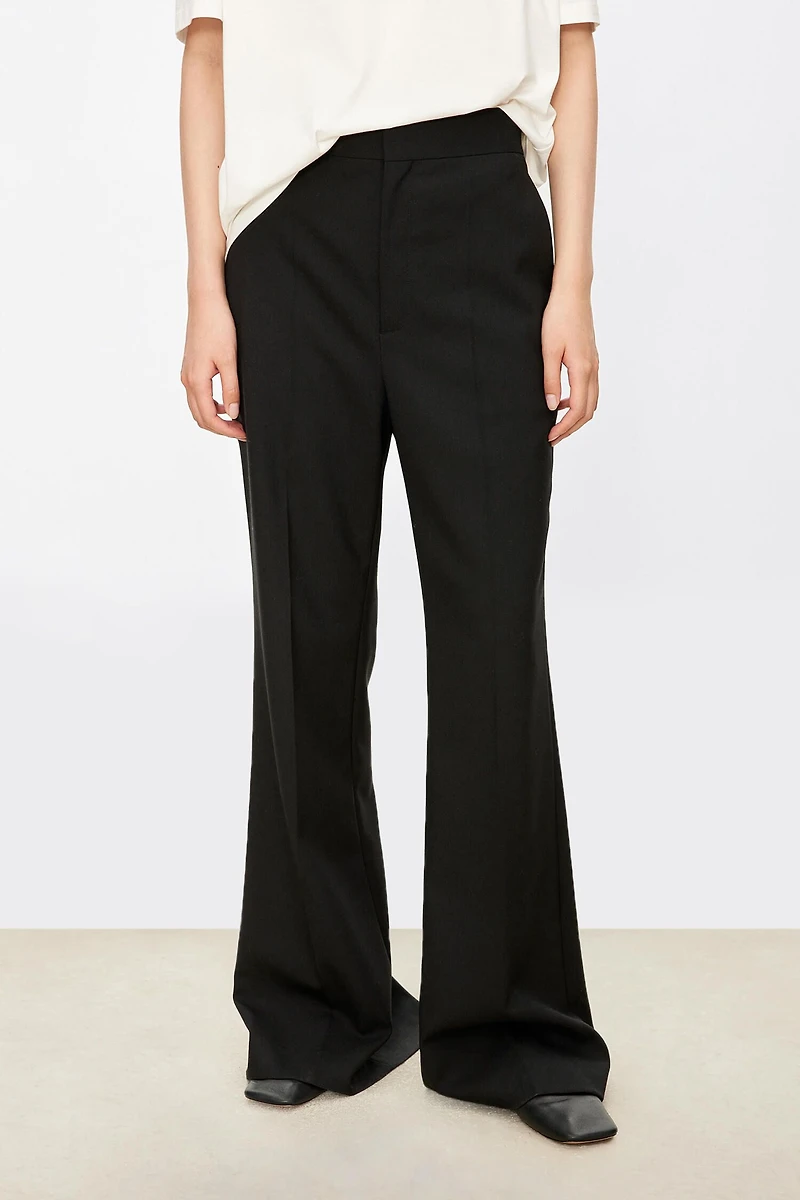 Italian All-Wool Flared Pants with Back Slit