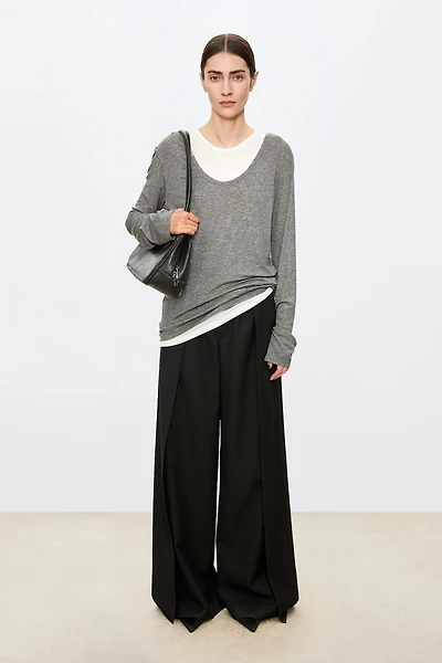 Italian Anti-Wrinkle Wool Wide-Leg Trousers