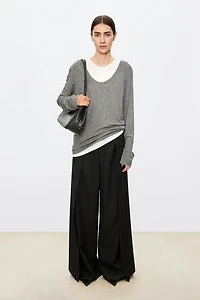 Italian Anti-Wrinkle Wool Wide-Leg Trousers