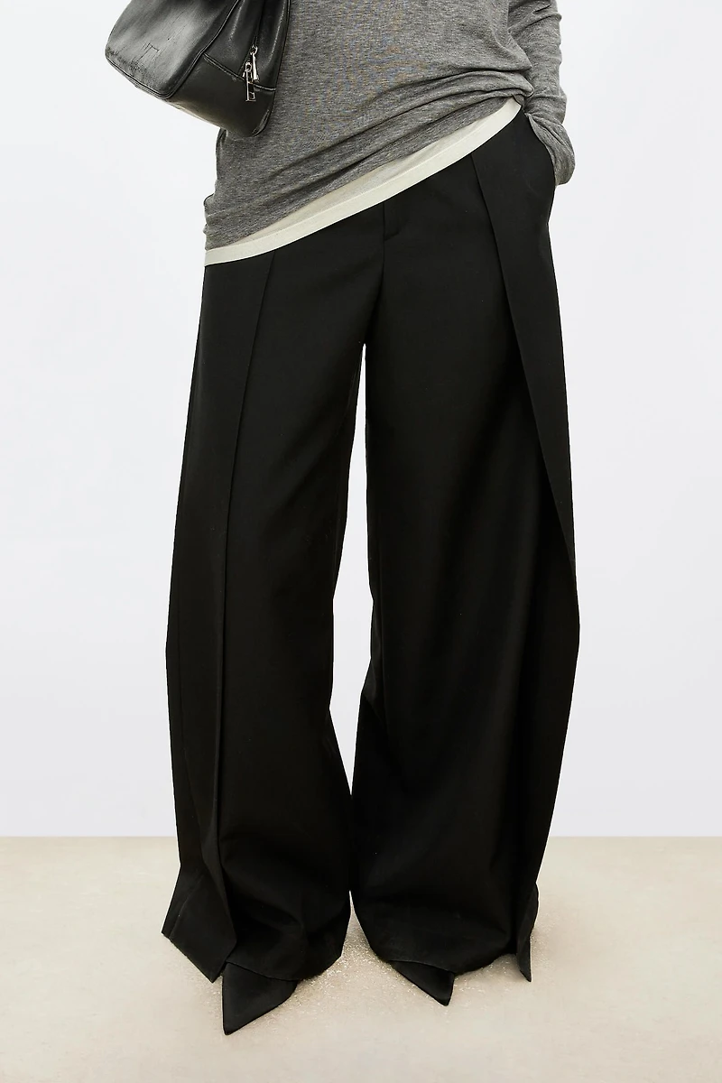 Italian Anti-Wrinkle Wool Wide-Leg Trousers