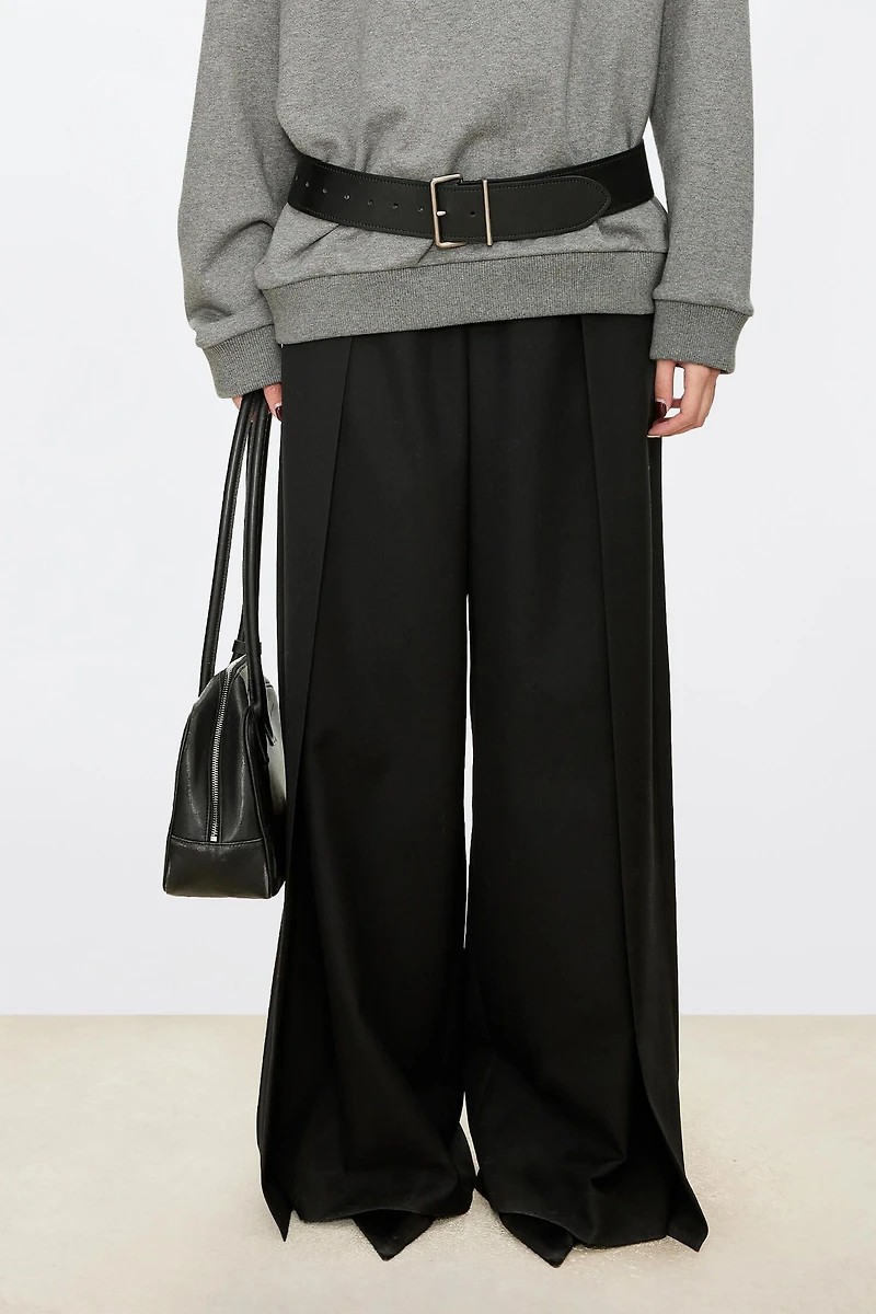 Italian Anti-Wrinkle Wool Wide-Leg Trousers