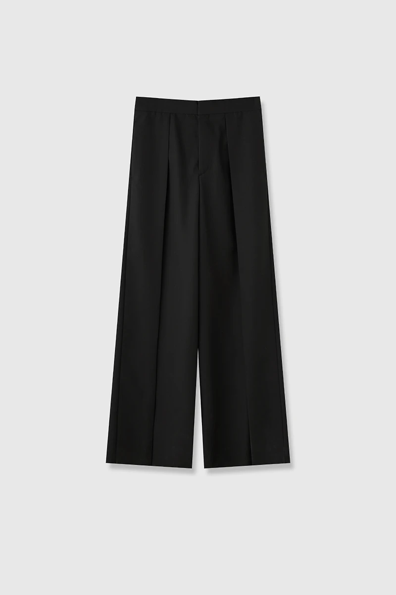 Italian Anti-Wrinkle Wool Wide-Leg Trousers