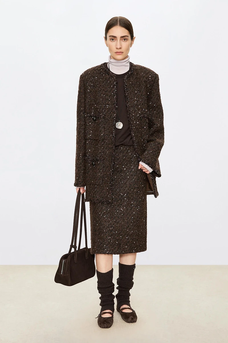 Italian COLOMBO Bouclé Tweed Midi Skirt