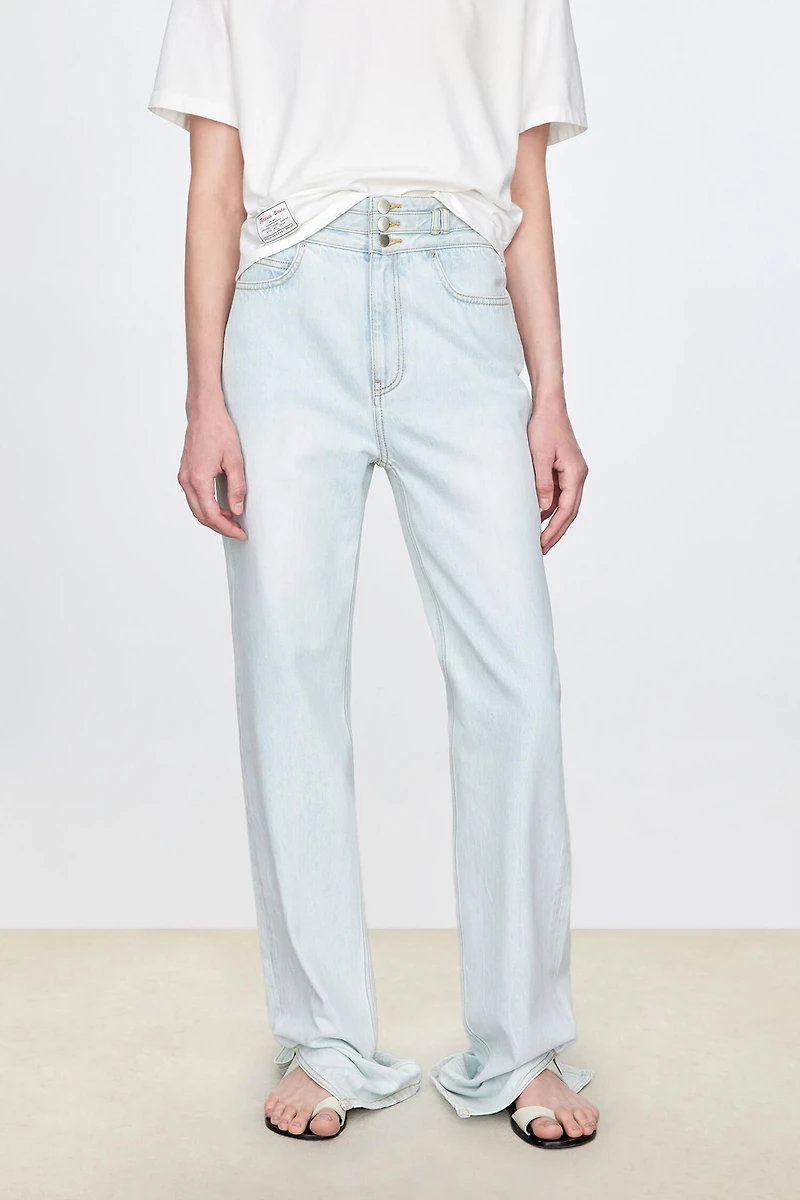 Italian Denim High-Waisted Washed Jeans
