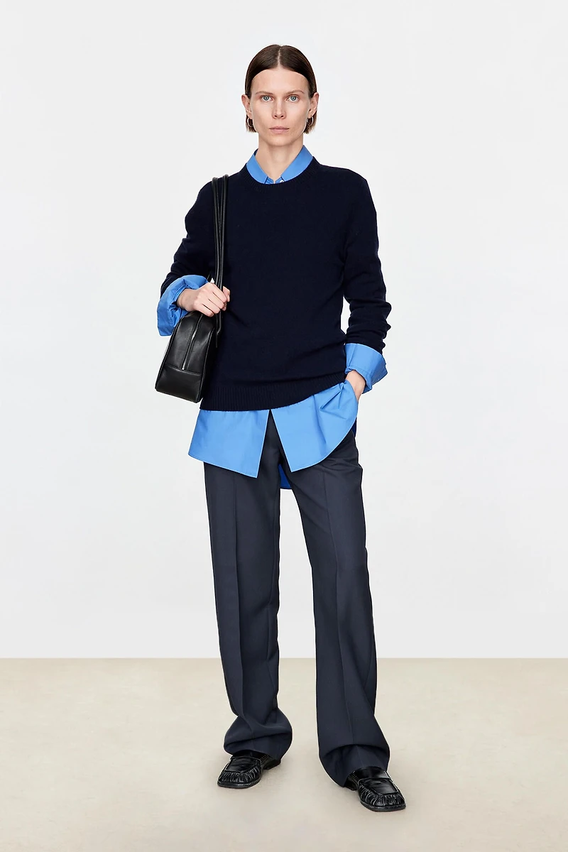 Italian Dimensional Twill Worsted Wool Straight Trousers