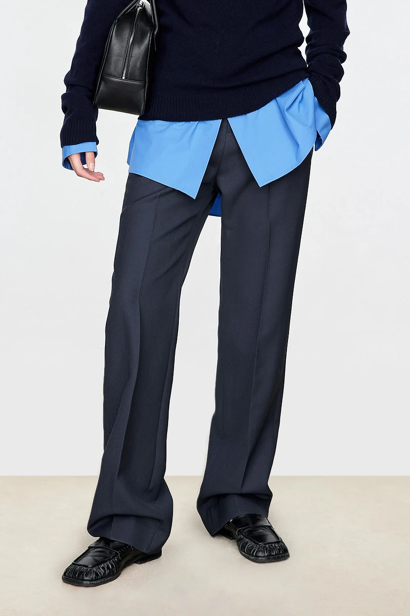 Italian Dimensional Twill Worsted Wool Straight Trousers