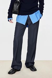 Italian Dimensional Twill Worsted Wool Straight Trousers