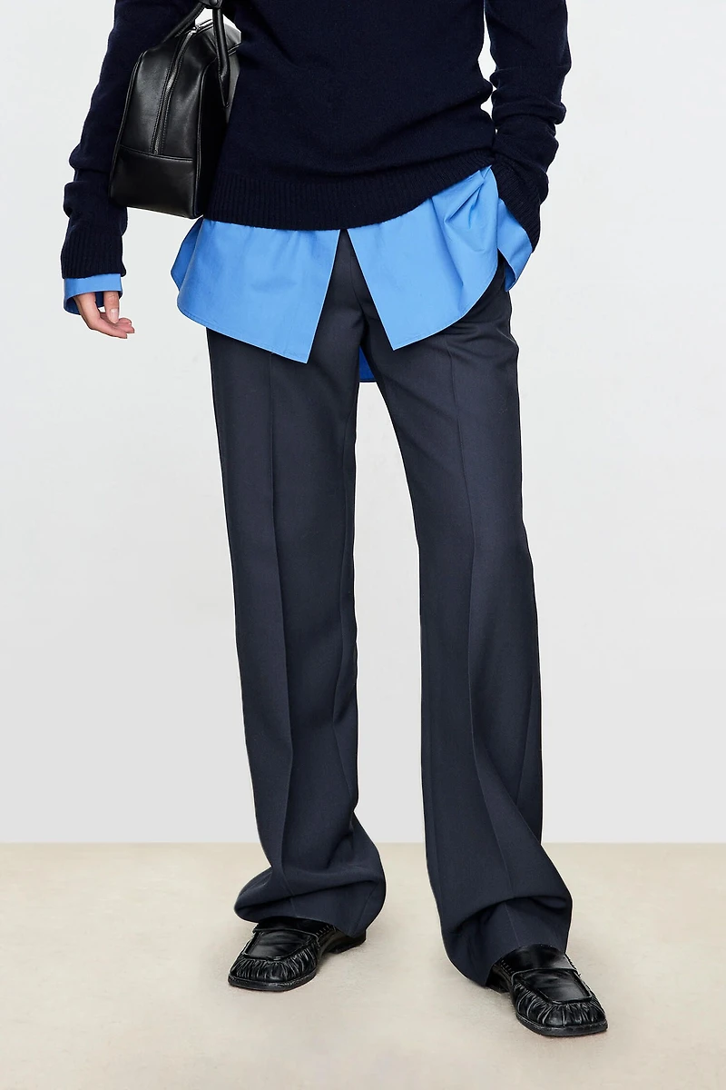 Italian Dimensional Twill Worsted Wool Straight Trousers