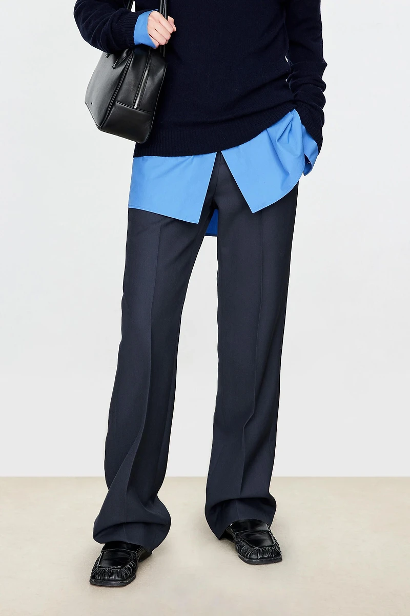 Italian Dimensional Twill Worsted Wool Straight Trousers