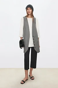 Italian Fine Wool Deep V-Neck Mid-Length Vest