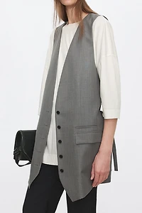 Italian Fine Wool Deep V-Neck Mid-Length Vest